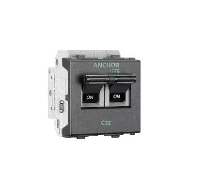 ANCHOR ROMA DOUBLE POLE MODULAR MCB - 6A, MATT BLACK